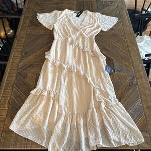 Lulus Womens Cream Polka Dot Tiered Ruffle Dress Size Medium